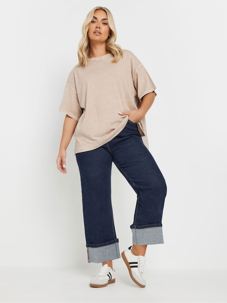 Yours Curve Blue Turn Up Hem Denim Cropped Jeans - Image 2 of 5