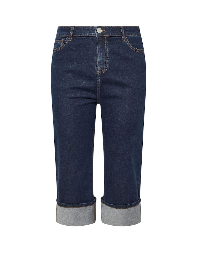 Yours Curve Blue Turn Up Hem Denim Cropped Jeans - Image 5 of 5