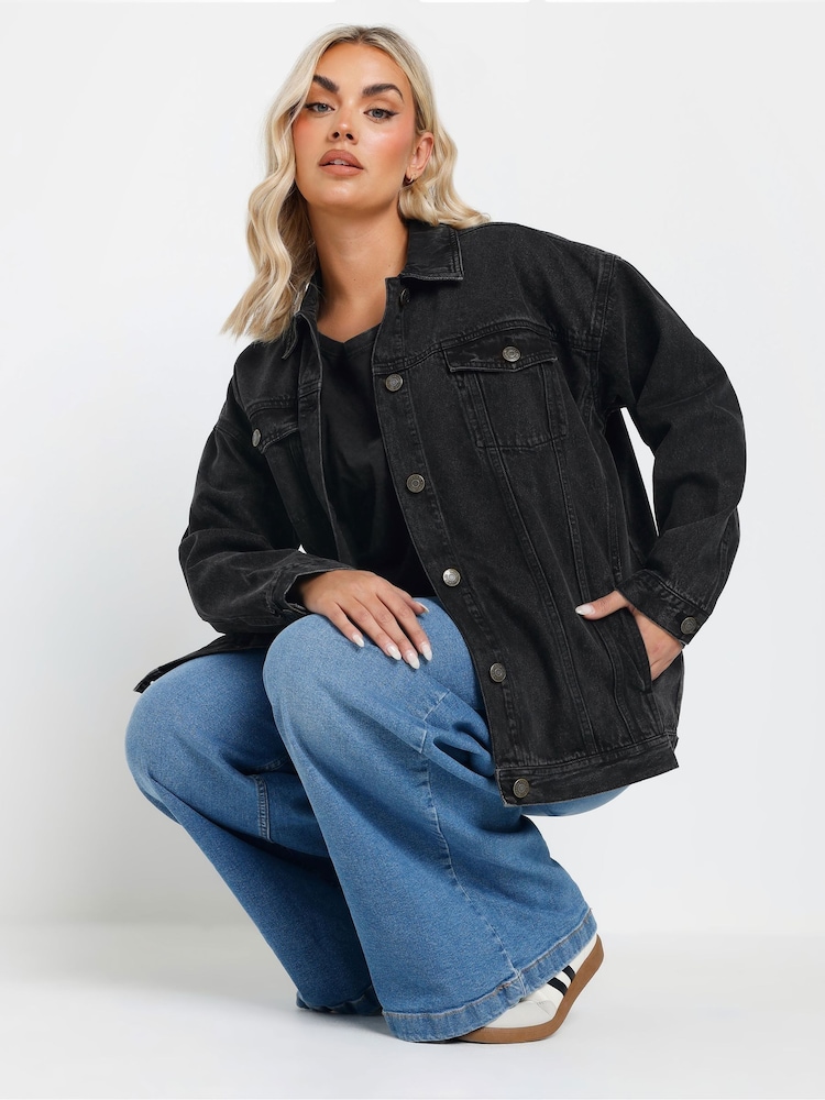Yours Curve Black Oversized Denim 100% Cotton Jacket - Image 4 of 5