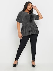 Yours Curve Black Shimmer Bow Top - Image 3 of 6