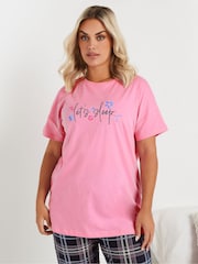 Yours Curve Pink Love Sleep T-Shirt 100% Cotton Top - Image 1 of 5