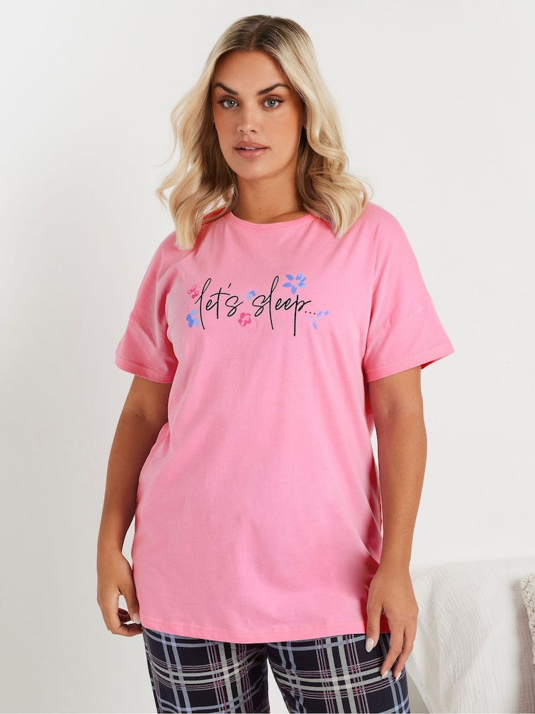 Yours Curve Pink Love Sleep T-Shirt 100% Cotton Top - Image 1 of 5