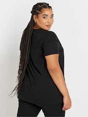 Yours Curve Black Placement Sketch Flower Print T-Shirt - Image 3 of 5