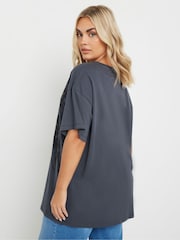 Yours Curve Grey Relaxed Drop Shoulder Lace Bow 100% Cotton Top - Image 3 of 5