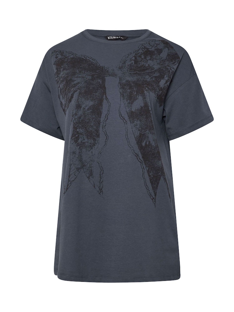 Yours Curve Grey Relaxed Drop Shoulder Lace Bow 100% Cotton Top - Image 5 of 5