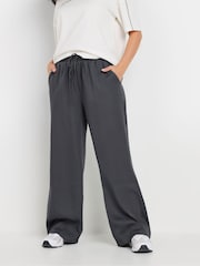PixieGirl Petite Grey Tie Waist Wide Leg Trousers - Image 2 of 5