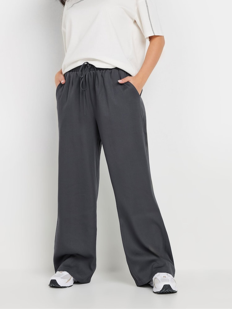 PixieGirl Petite Grey Tie Waist Wide Leg Trousers - Image 2 of 5