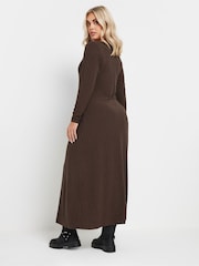 Yours Curve Chocolate Brown Ribbed Flare Chocolate Maxi Dress - Image 3 of 5