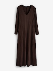 Yours Curve Chocolate Brown Ribbed Flare Chocolate Maxi Dress - Image 5 of 5