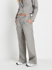 PixieGirl Petite Grey Tab Detail Wide Leg Trousers - Image 2 of 5