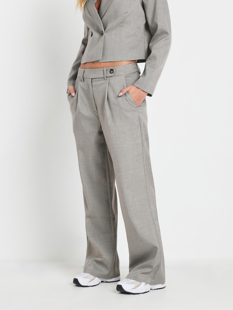 PixieGirl Petite Grey Tab Detail Wide Leg Trousers - Image 2 of 5