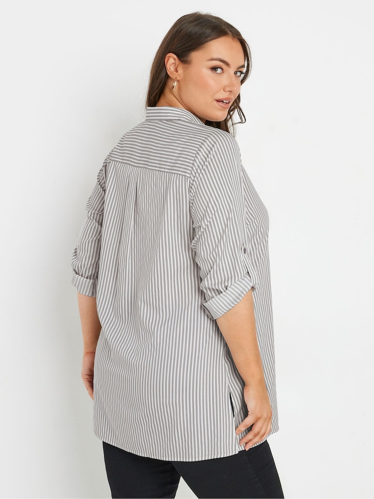 Yours Curve Grey Stripe Boyfriend Shirt - Image 2 of 9