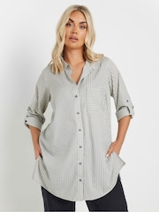 Yours Curve Grey Stripe Boyfriend Shirt - Image 3 of 9