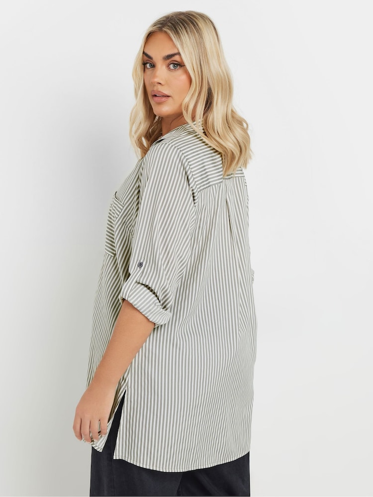Yours Curve Grey Stripe Boyfriend Shirt - Image 4 of 9