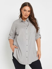 Yours Curve Grey Stripe Boyfriend Shirt - Image 5 of 9