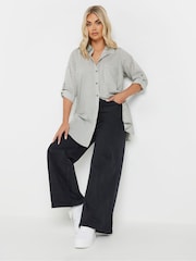 Yours Curve Grey Stripe Boyfriend Shirt - Image 6 of 9