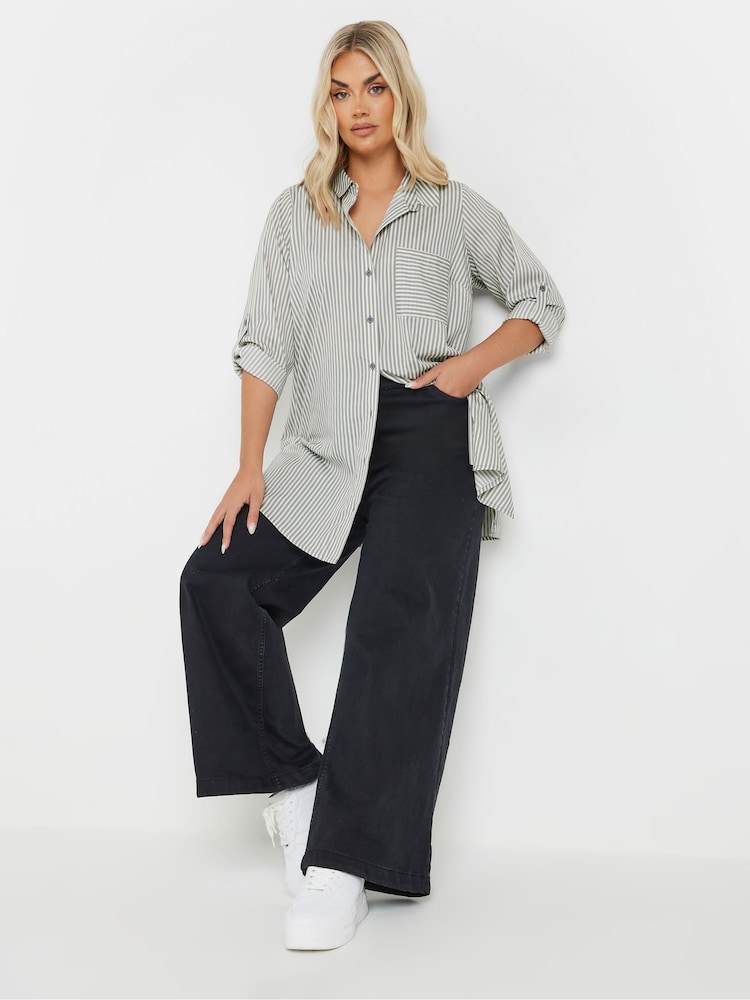 Yours Curve Grey Stripe Boyfriend Shirt - Image 6 of 9