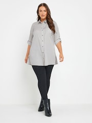 Yours Curve Grey Stripe Boyfriend Shirt - Image 7 of 9