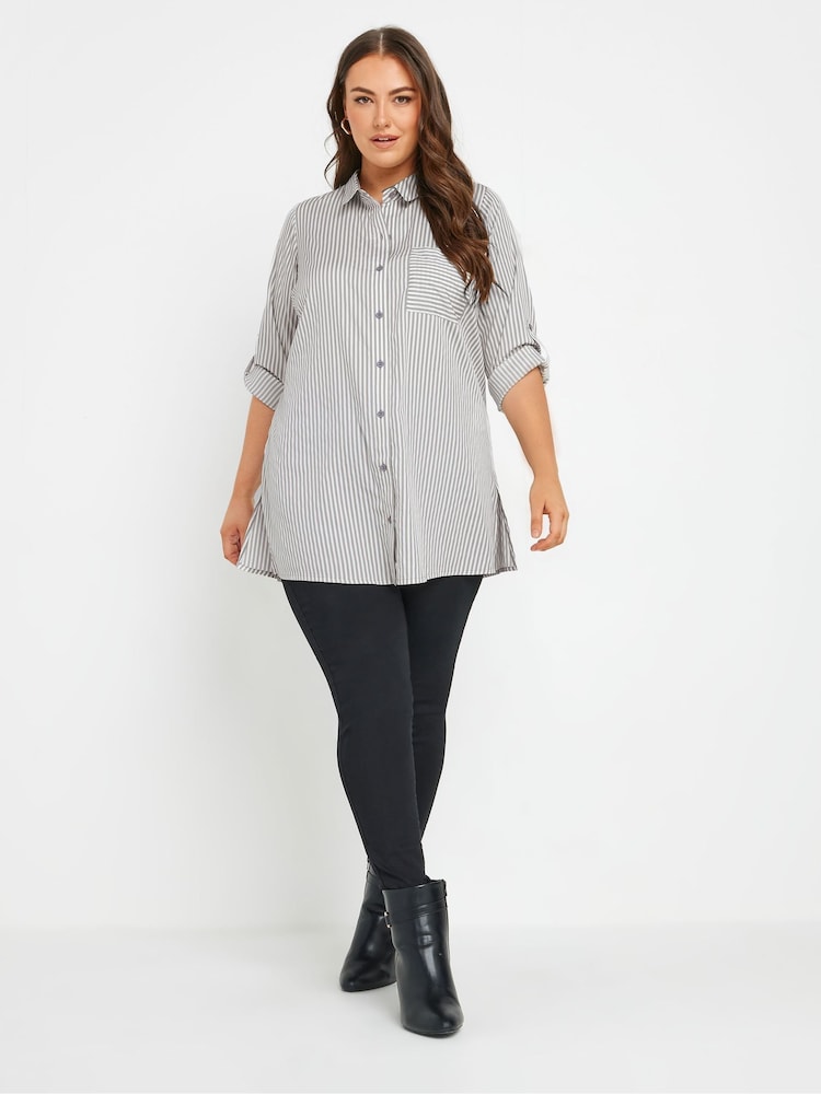 Yours Curve Grey Stripe Boyfriend Shirt - Image 7 of 9