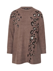 Yours Curve Brown Placement Animal Studded Jumper - Image 5 of 5