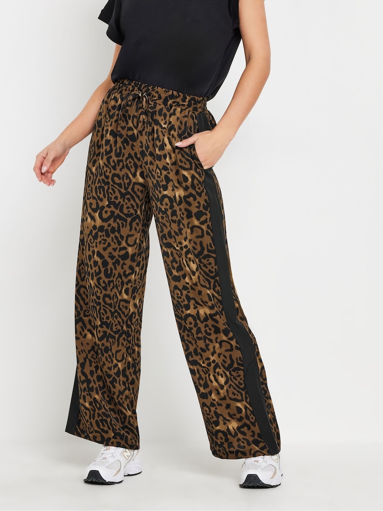 PixieGirl Petite Brown Leopard Print Side Stripe Wide Leg Trousers - Image 2 of 6