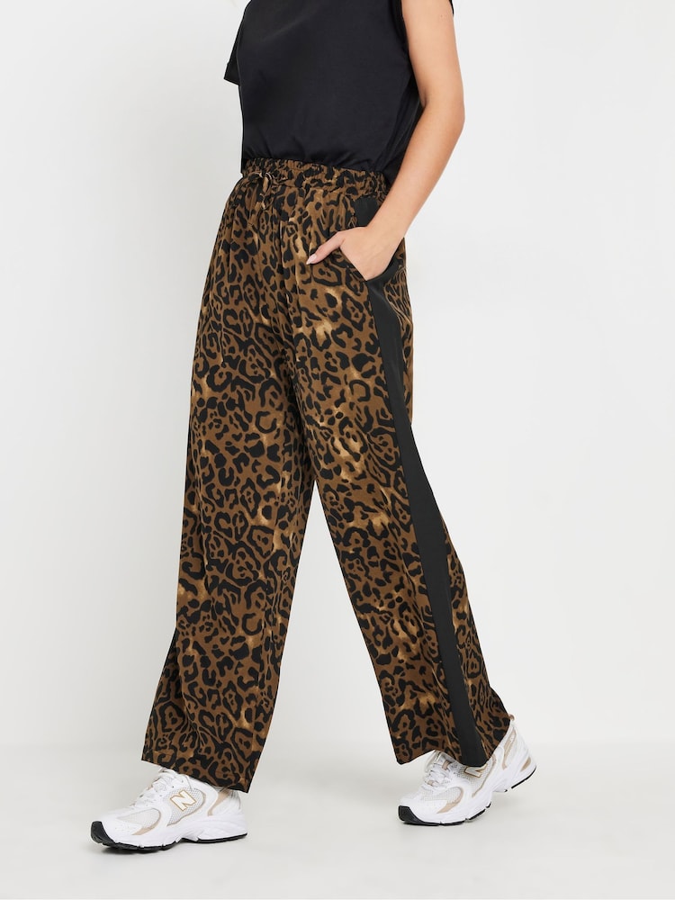 PixieGirl Petite Brown Leopard Print Side Stripe Wide Leg Trousers - Image 3 of 6