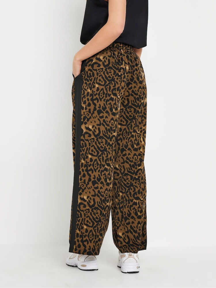 PixieGirl Petite Brown Leopard Print Side Stripe Wide Leg Trousers - Image 4 of 6