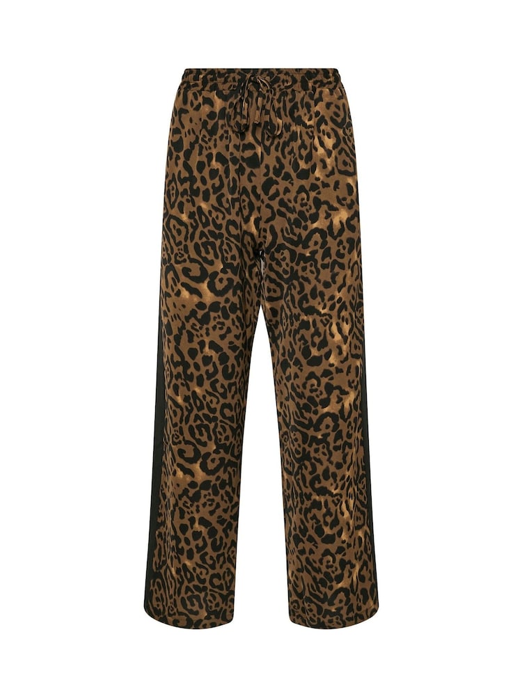 PixieGirl Petite Brown Leopard Print Side Stripe Wide Leg Trousers - Image 6 of 6