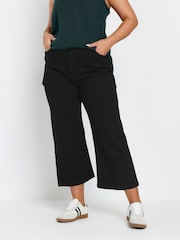 Yours Curve Black Wide Leg Cropped Trousers - Image 1 of 6