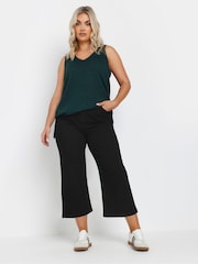 Yours Curve Black Wide Leg Cropped Trousers - Image 2 of 6