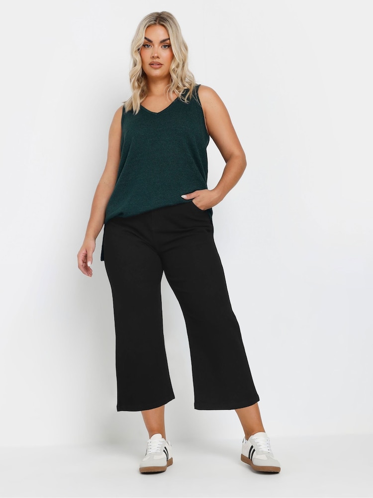 Yours Curve Black Wide Leg Cropped Trousers - Image 2 of 6