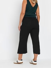 Yours Curve Black Wide Leg Cropped Trousers - Image 3 of 6