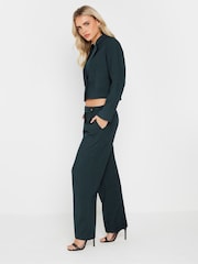 PixieGirl Petite Navy Blue Tailored Tab Wide Leg Trousers - Image 1 of 5
