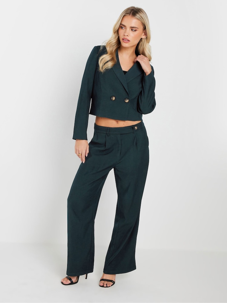 PixieGirl Petite Navy Blue Tailored Tab Wide Leg Trousers - Image 4 of 5