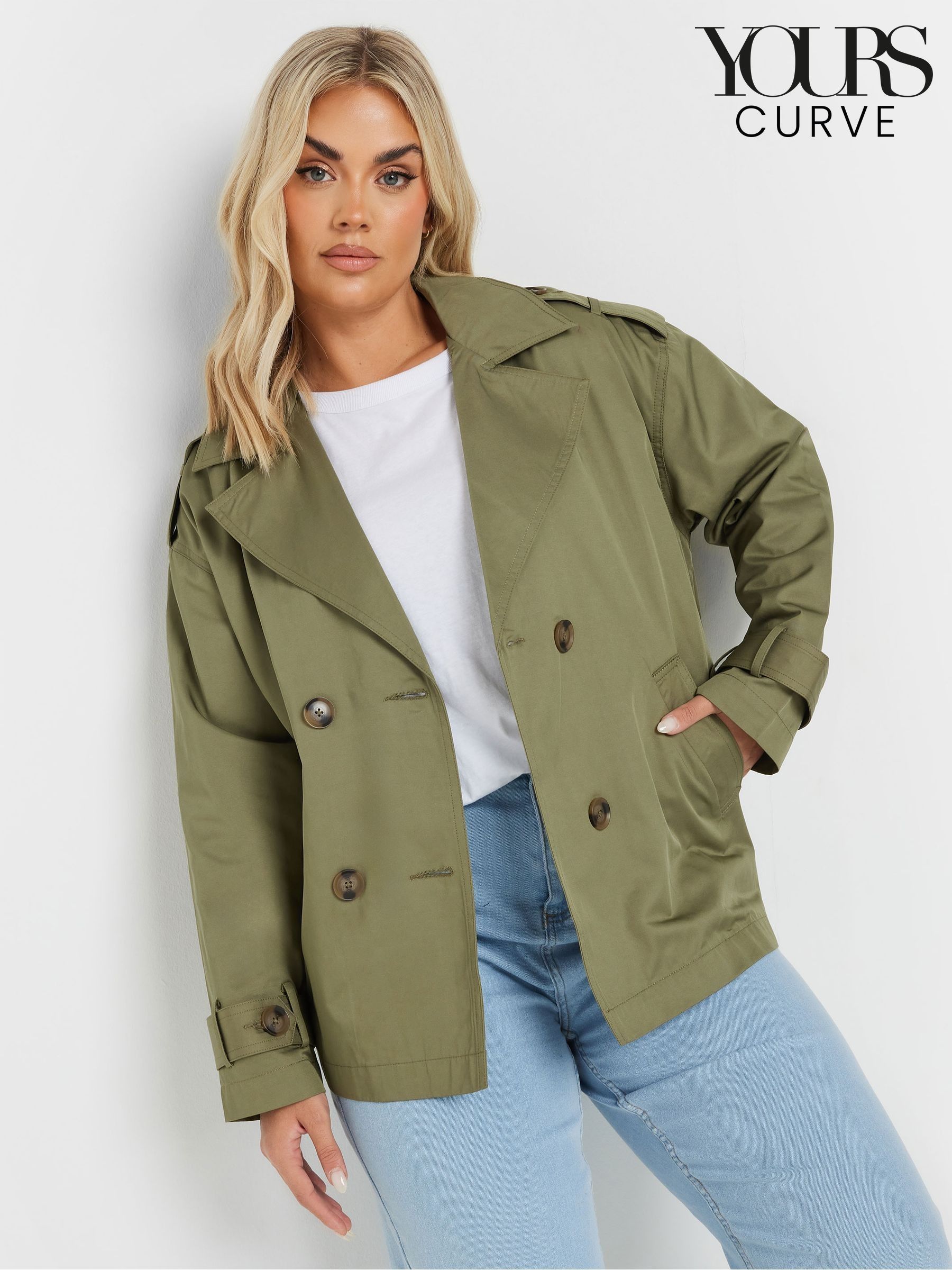 ジャケット・アウター OVER SHORT TRENCH COAT 2 Buy Yours Curve Green Short Trench Coat from the Next UK online shop
