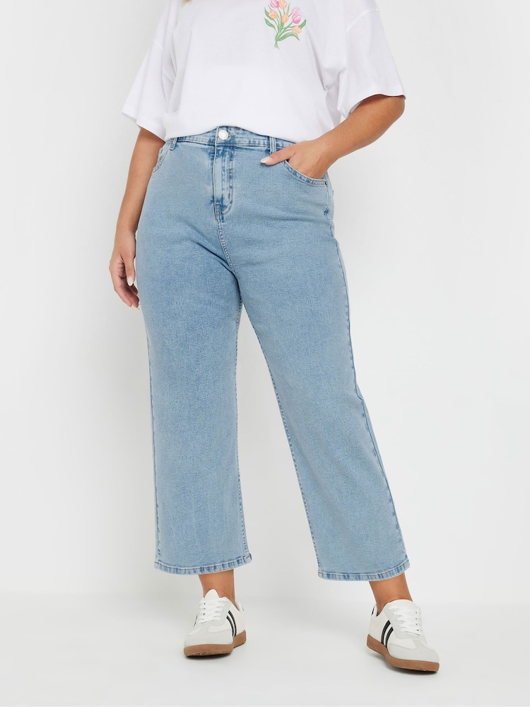 Yours Curve Blue Wide Leg Cropped Trousers - Image 1 of 5 Yours Curve Blue Wide Leg Cropped Trousers - Image 1 of 5