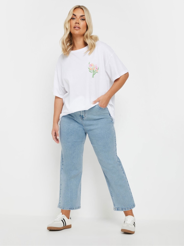 Yours Curve Blue Wide Leg Cropped Trousers - Image 2 of 5 Yours Curve Blue Wide Leg Cropped Trousers - Image 2 of 5