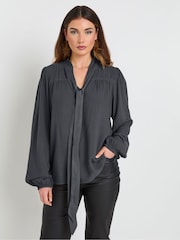 Long Tall Sally Grey Tie Neck Top - Image 2 of 5
