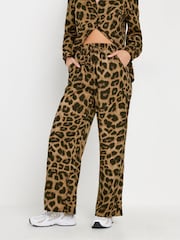 PixieGirl Petite Brown Leopard Print Wide Leg Trousers - Image 2 of 5