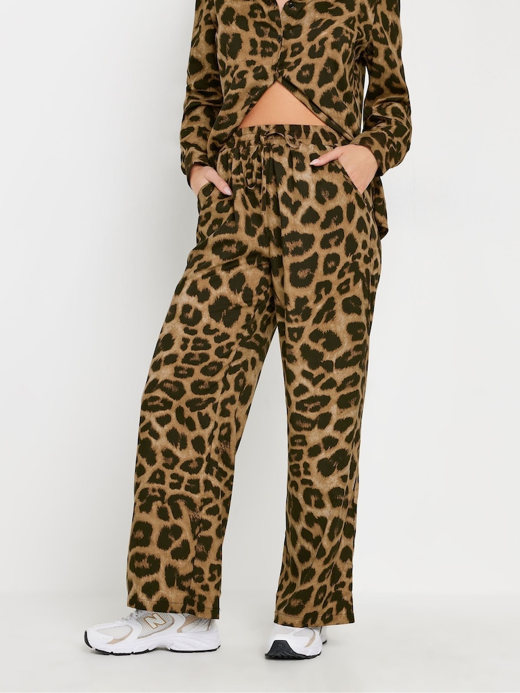 PixieGirl Petite Brown Leopard Print Wide Leg Trousers - Image 2 of 5