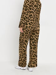 PixieGirl Petite Brown Leopard Print Wide Leg Trousers - Image 3 of 5