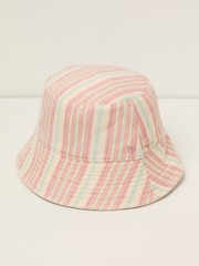 FatFace Pink Striped Bucket 100% Cotton Hat - Image 1 of 2