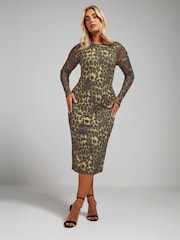 Yours Curve Brown Limited Ruched Sleeve Dress - Image 2 of 5