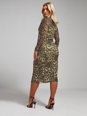Yours Curve Brown Limited Ruched Sleeve Dress - Image 3 of 5