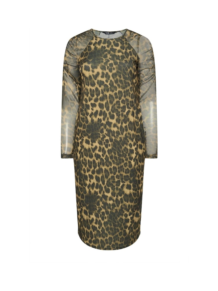 Yours Curve Brown Limited Ruched Sleeve Dress - Image 5 of 5