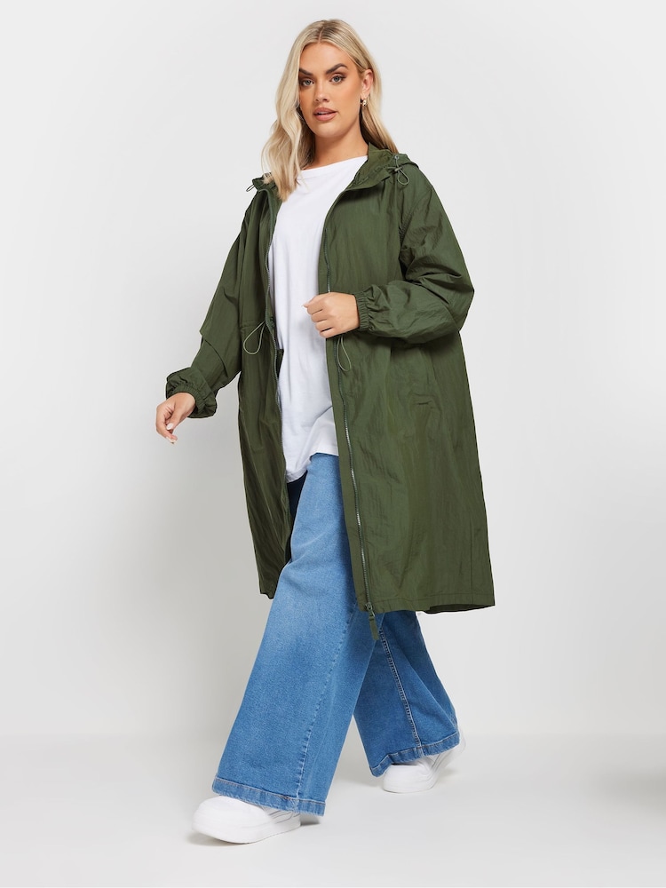 Yours Curve Green Lightweight Longline Parka Jacket - Image 2 of 5