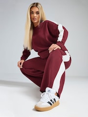 Yours Curve Burgundy Red Limited Collection Side Stripe Joggers - Image 1 of 5