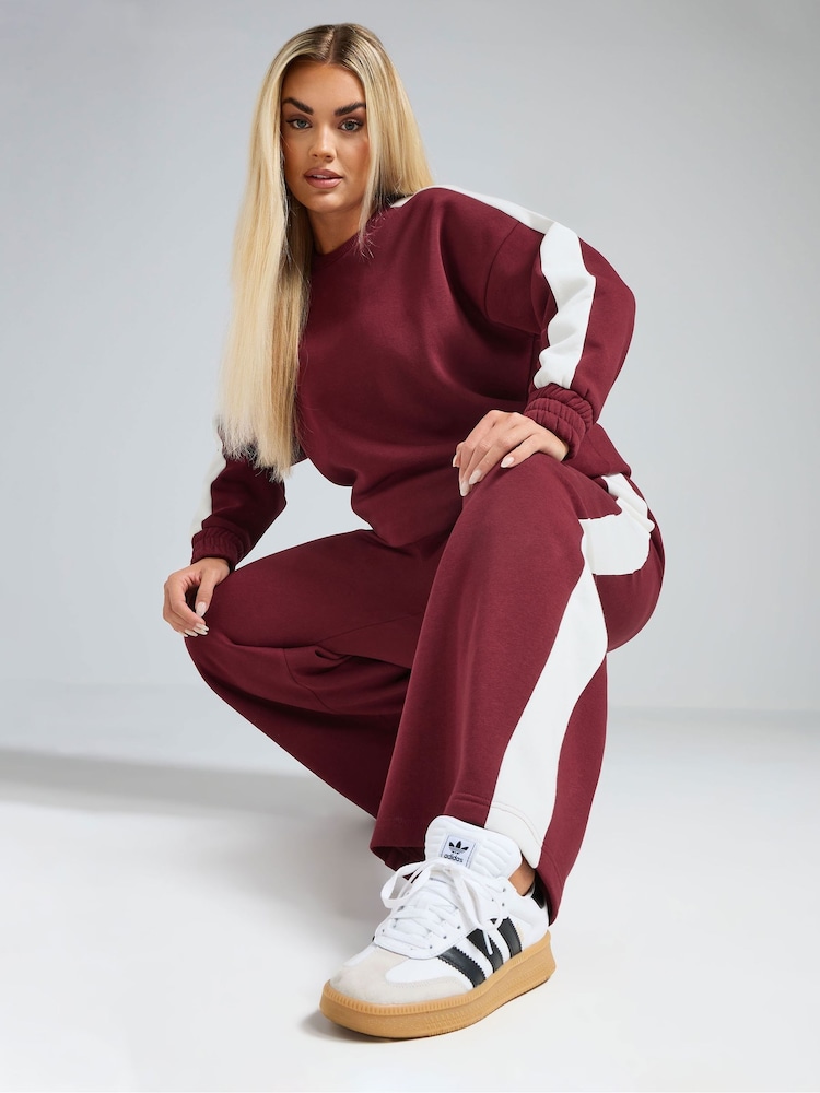 Yours Curve Burgundy Red Limited Collection Side Stripe Joggers - Image 1 of 5