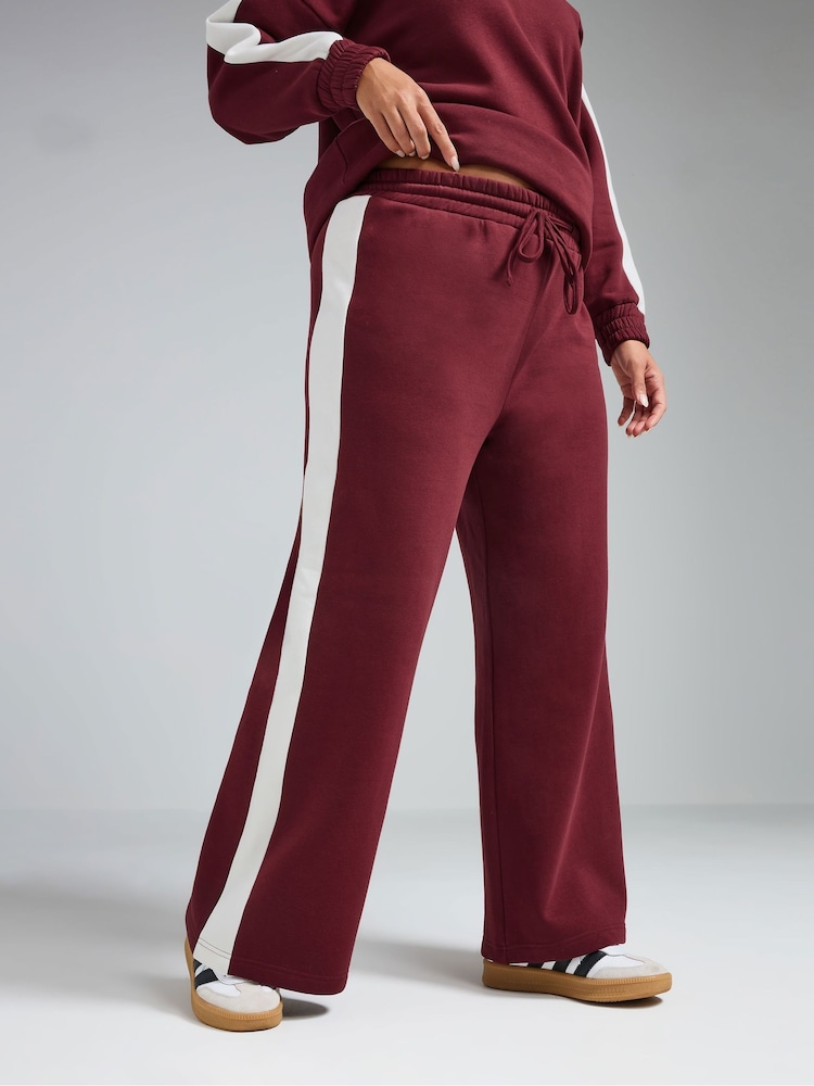 Yours Curve Burgundy Red Limited Collection Side Stripe Joggers - Image 2 of 5