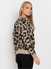 Long Tall Sally Brown Knitted Leopard Print Jumper - Image 3 of 5